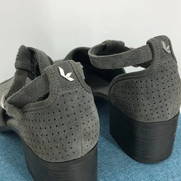 Koolaburra By UGG Grey Ashlyn Perforated Suede Heeled Sandals Amphora size 11 - Picture 13 of 16